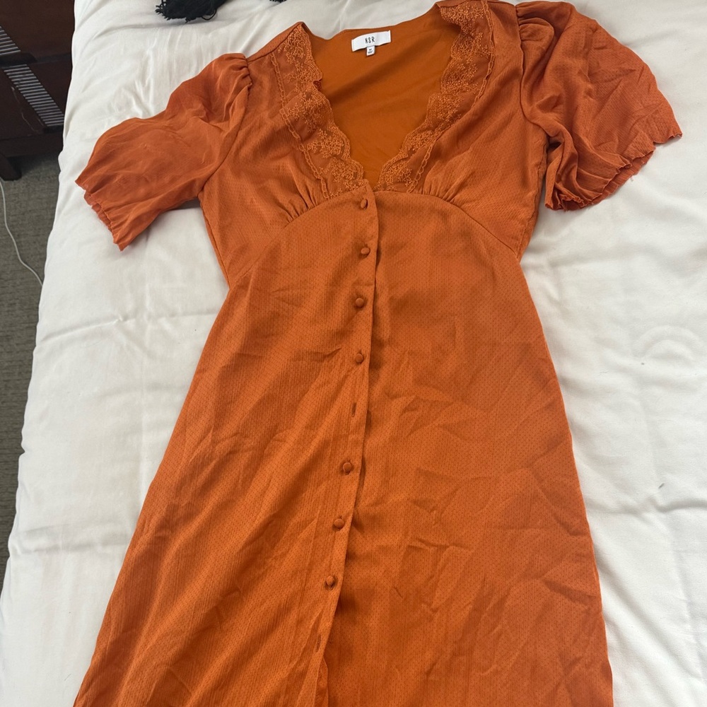 Anthropologie Rust Orange Lace-Trim Maxi Dress